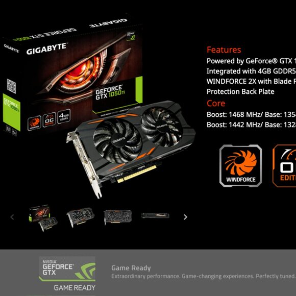 Gigabyte GeForce GTX 1050 Ti OC Video Card GPU HDMI, $350 @new - Picture 1 of 16